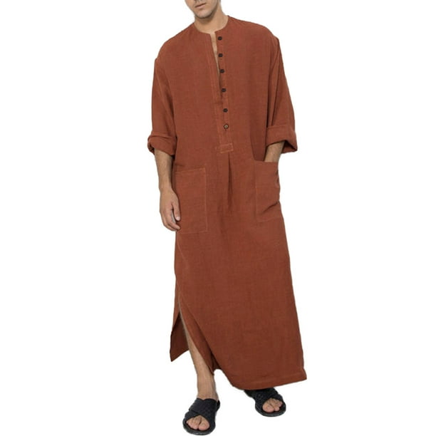 Mens Saudi Abaya Muslim Dubai Long Sleeve Round Collar Robe Mens Saudi Abaya Muslim Dubai Long Sleeve Round Collar Robe